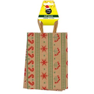 XMAS PAPER BAGS 21x15CM TRADITIONAL 3PC