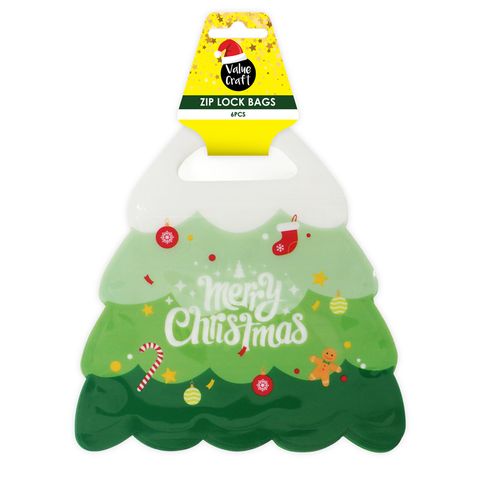 XMAS NOVELTY TREE ZIPLOCK BAG 6PC
