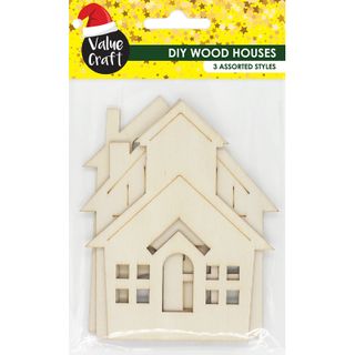 XMAS DIY WOOD HOUSES ASSORTED 3PC