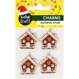 XMAS ACRYLIC CHARMS GINGER HOUSES 4PC