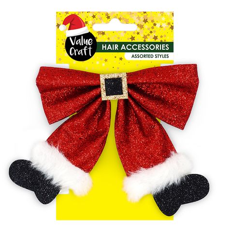 XMAS SANTA BOW HAIRCLIP 1PC
