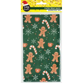 XMAS PAPER TREAT BAGS GINGERBREAD 6PCS