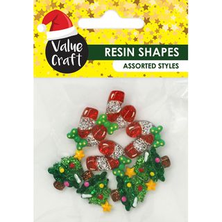 XMAS GLITTER RESIN FLAT BACK SHAPES 8PCS