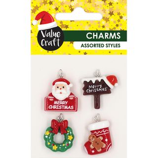 XMAS ACRYLIC CHARMS ASSORTED 4PCS