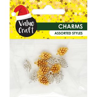 XMAS PINECONE CHARMS MIXED METAL 12PC
