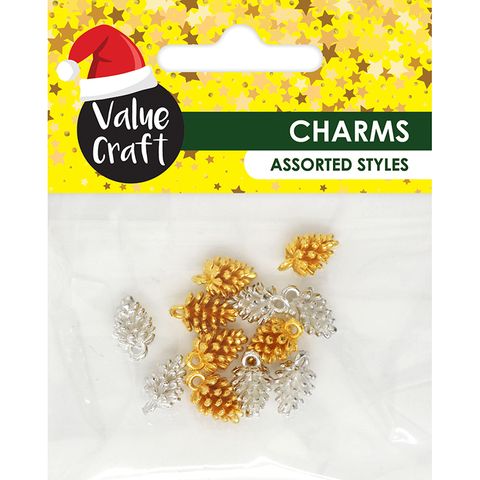 XMAS PINECONE CHARMS MIXED METAL 12PC