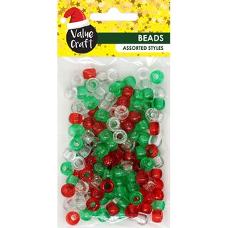 XMAS GLITTER PONY BEAD 9MM MIX 50G