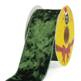 XMAS 60MM VELVET WIRE EDGE RIBBON GRN 8M