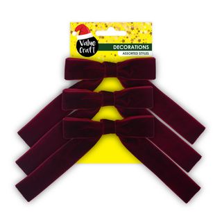 XMAS VELVET BOWS WITH CLIPS RED 3PC