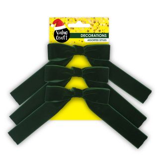 XMAS VELVET BOWS WITH CLIPS EMERALD 3PC