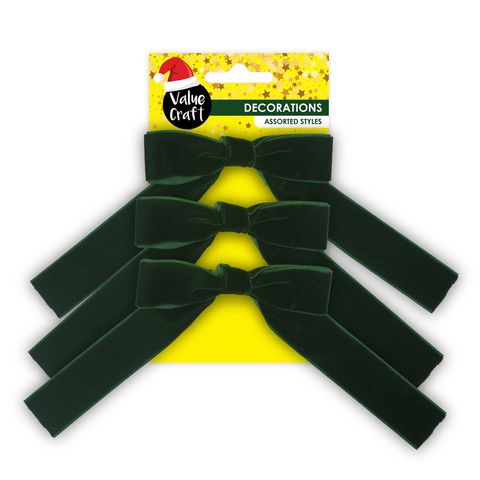 XMAS VELVET BOWS WITH CLIPS EMERALD 3PC