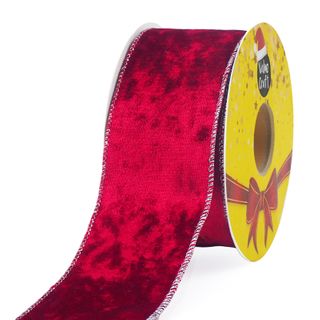 XMAS 60MM VELVET WIRE EDGE RIBBON RED 8M