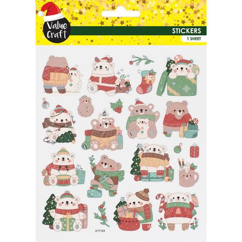 XMAS FOIL STICKERS FESTIVE BEARS 1SH