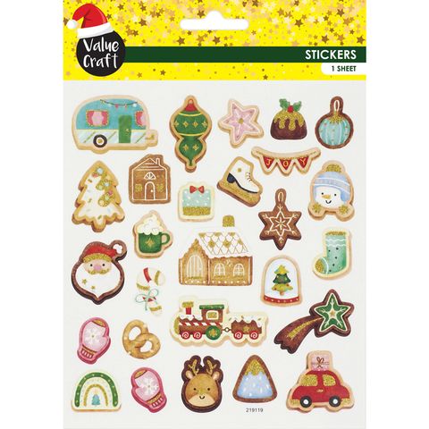 XMAS GLITTER STICKERS GINGERBREAD 1SH