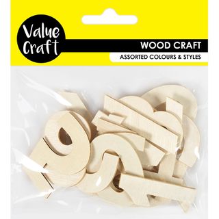 WOOD NUMBER SHAPES NATURAL 20PC