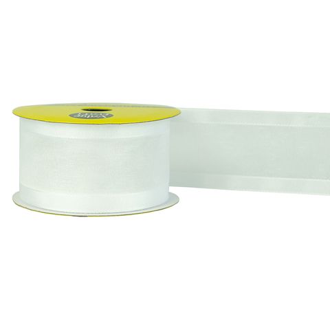 RIB 38MM SATIN EDGE SHEER WHITE 3MTR
