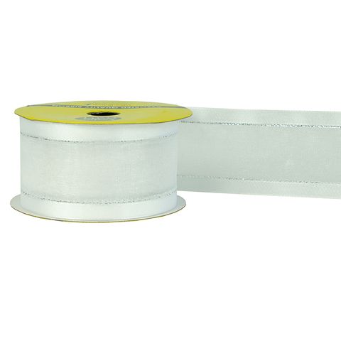 RIB 38MM SATIN EDGE SHEER WHITE-SLV 3M