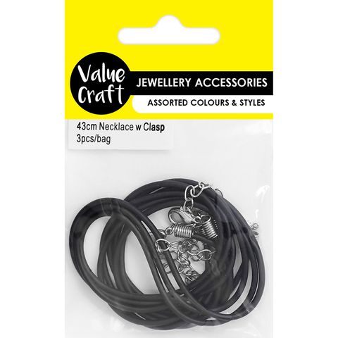 JF RUBBER NECKLACE-CLASP 43CM BLACK 3PCS