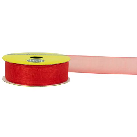 RIB 22MM WOV EDGE ORGANZA RED 7M