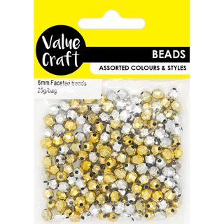 BEAD PLASTIC FACETED GOLD-SILVER 25G