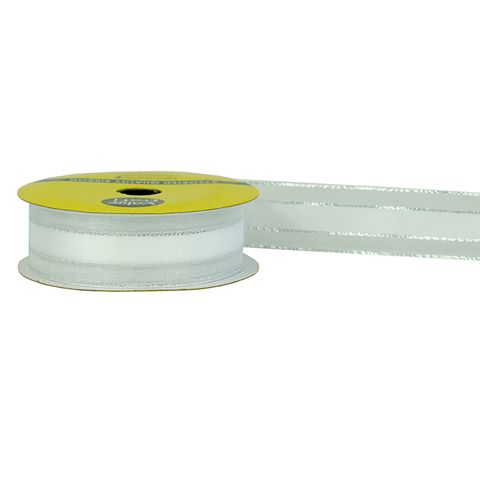 RIB 22MM SATIN SHEER EDGE WHITE-SLV 4M