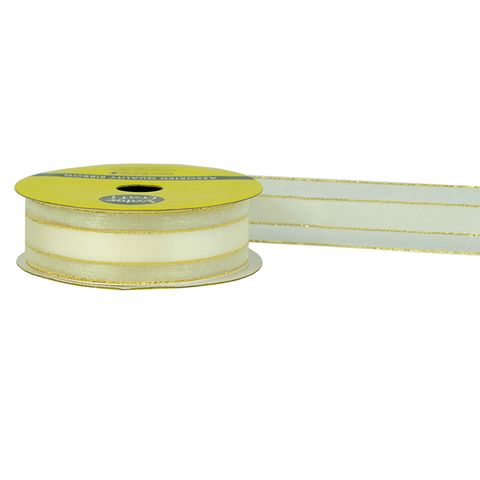 RIB 22MM SATIN SHEER EDGE CREAM-GOLD 4M