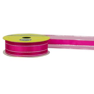 RIB 22MM SATIN SHEER EDGE H PINK-SLV 4M