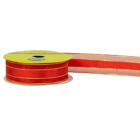 RIB 22MM SATIN SHEER EDGE RED-GOLD 4M
