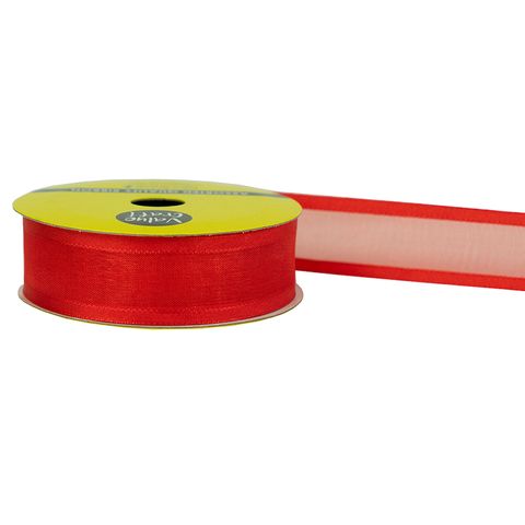 RIB 22MM SATIN EDGE SHEER RED 5MTR