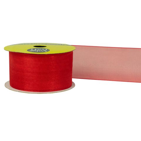 RIB 38MM WOV EDGE ORGANZA RED 4M