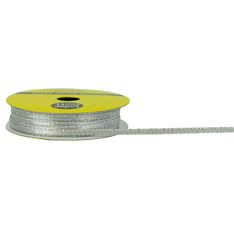 RIB POLY SATIN 3MM W-SLV EDGE SLVER 10M