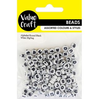 BEAD PLASTIC ALPHABET RND BLK-WHITE 20G