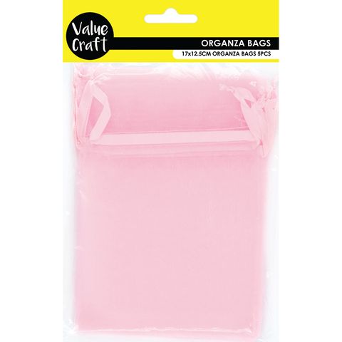 Sml Organza Bag 17cm X 12.5cm B Pink 5Pc