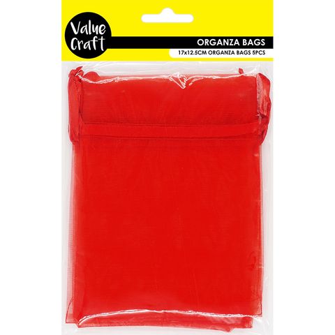 Sml Organza Bag 17cm X 12.5cm Red 5Pc
