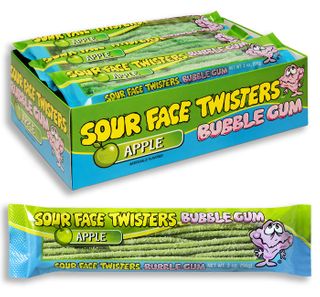SOUR FACE TWISTERS BUBBLE GUM - APPLE