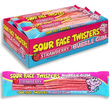 SOUR FACE TWISTERS BUBBLE GUM - STRAWBERRY