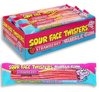 SOUR FACE TWISTERS BUBBLE GUM - STRAWBERRY