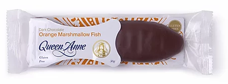 QUEEN ANNE DK CHOC FISH ORANGE 50G