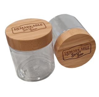 Empty Plastic Jar with Bamboo Lid