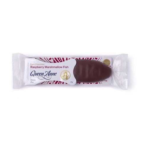 QUEEN ANNE DK CHOC FISH RASPBERRY 50G