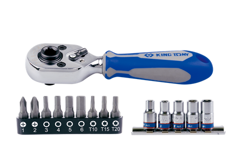 King Tony 15pce 1/4" Dr Bit & Mini Ratchet Set