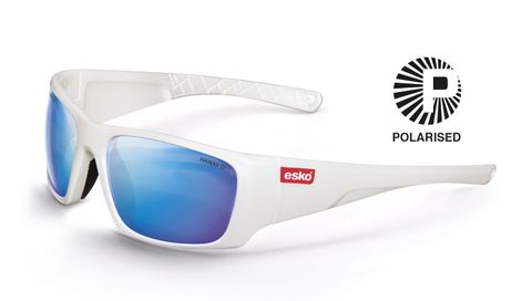 Hawaii Polarised Safety Glasses, Pearl White Frame, Blue Mirror