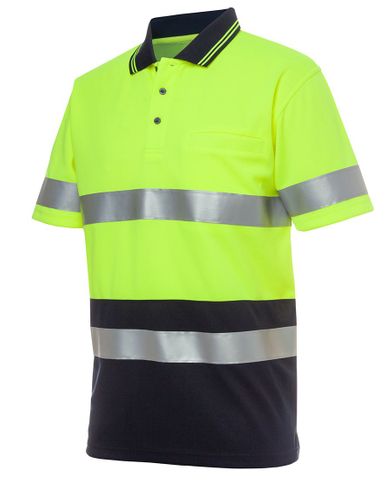 JB's HV (D+N) S/S Non Cuff Trad Polo - Lime/Navy - S