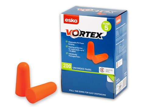 Esko Vortex Orange Disposable Earplugs Uncorded 200