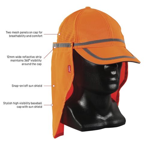 Hi-Vis Baseball Cap Combined w Neck Sunshield, HCSO