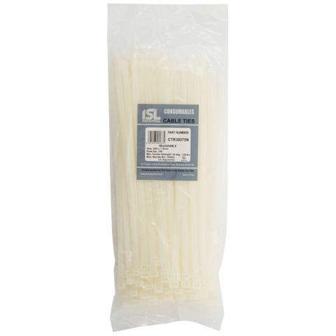 ISL 300 x 7.5mm UV Nylon Releasable Cable Tie - Nat 100pk