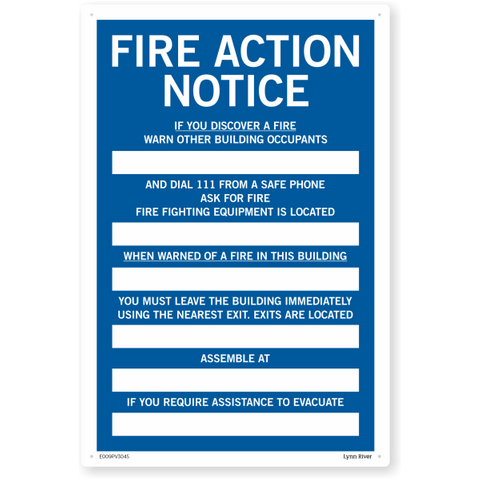 Fire Action Notice Screenprint on PVC 340x240mm