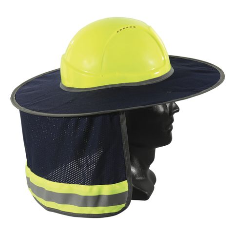 Full Brim Hard Hat Sun Shield, Blue, Fluoro Reflective Collar