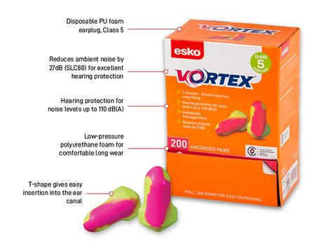 Esko Vortex T Shaped Earplugs Pink/Yell (Cl 5) Uncorded Single