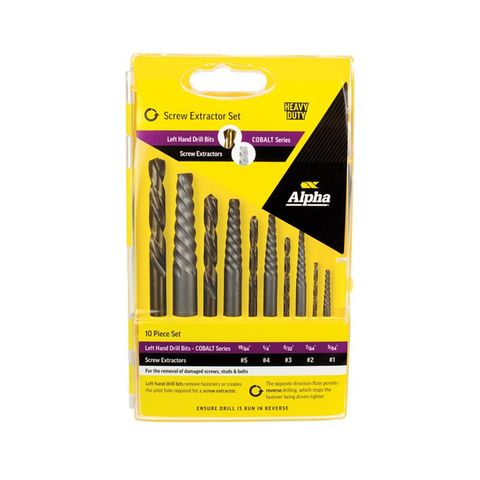 Alpha Screw Extractor & Left Hand Cobalt Drillset 10pc